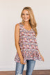 Budding Beauty Floral Ruffle Tank Top- Coral Multi-Color