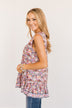 Budding Beauty Floral Ruffle Tank Top- Coral Multi-Color