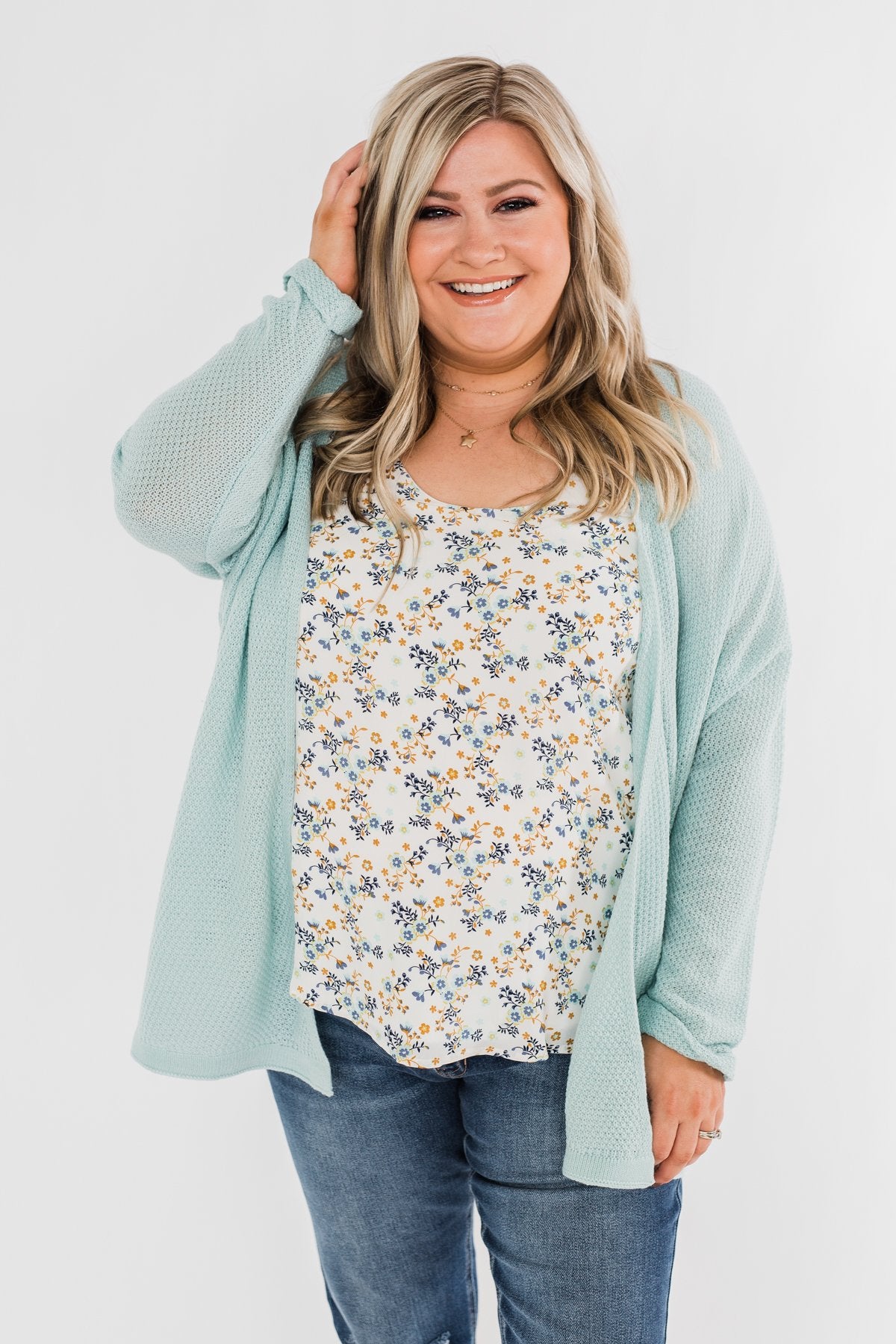 Truth Be Told Knitted Cardigan- Aqua Blue