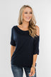 Beautifully You Cold Shoulder Top- Navy
