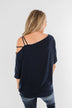 Beautifully You Cold Shoulder Top- Navy