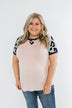 Just Like That Leopard Raglan Top- Light Pink & Navy