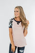Just Like That Leopard Raglan Top- Light Pink & Navy