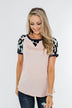 Just Like That Leopard Raglan Top- Light Pink & Navy
