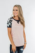 Just Like That Leopard Raglan Top- Light Pink & Navy