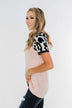 Just Like That Leopard Raglan Top- Light Pink & Navy