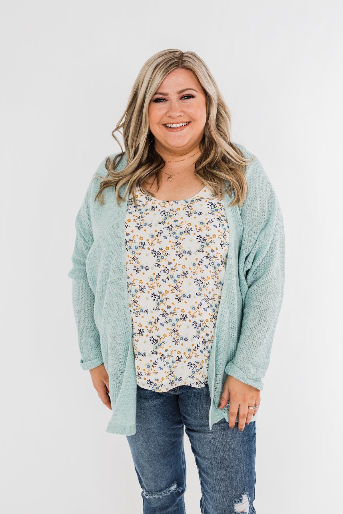 Truth Be Told Knitted Cardigan- Aqua Blue