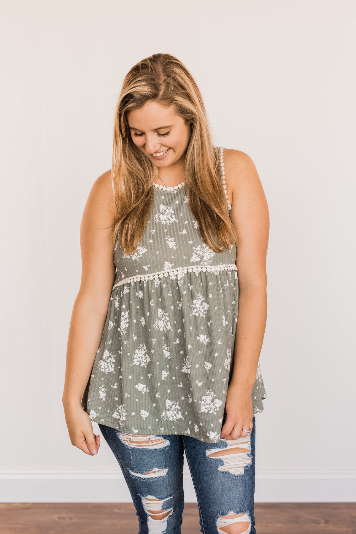 Cheerful Smiles Ribbed Knit Tank Top- Dusty Sage