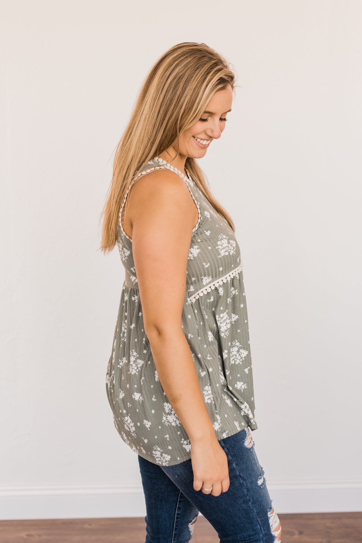 Cheerful Smiles Ribbed Knit Tank Top- Dusty Sage