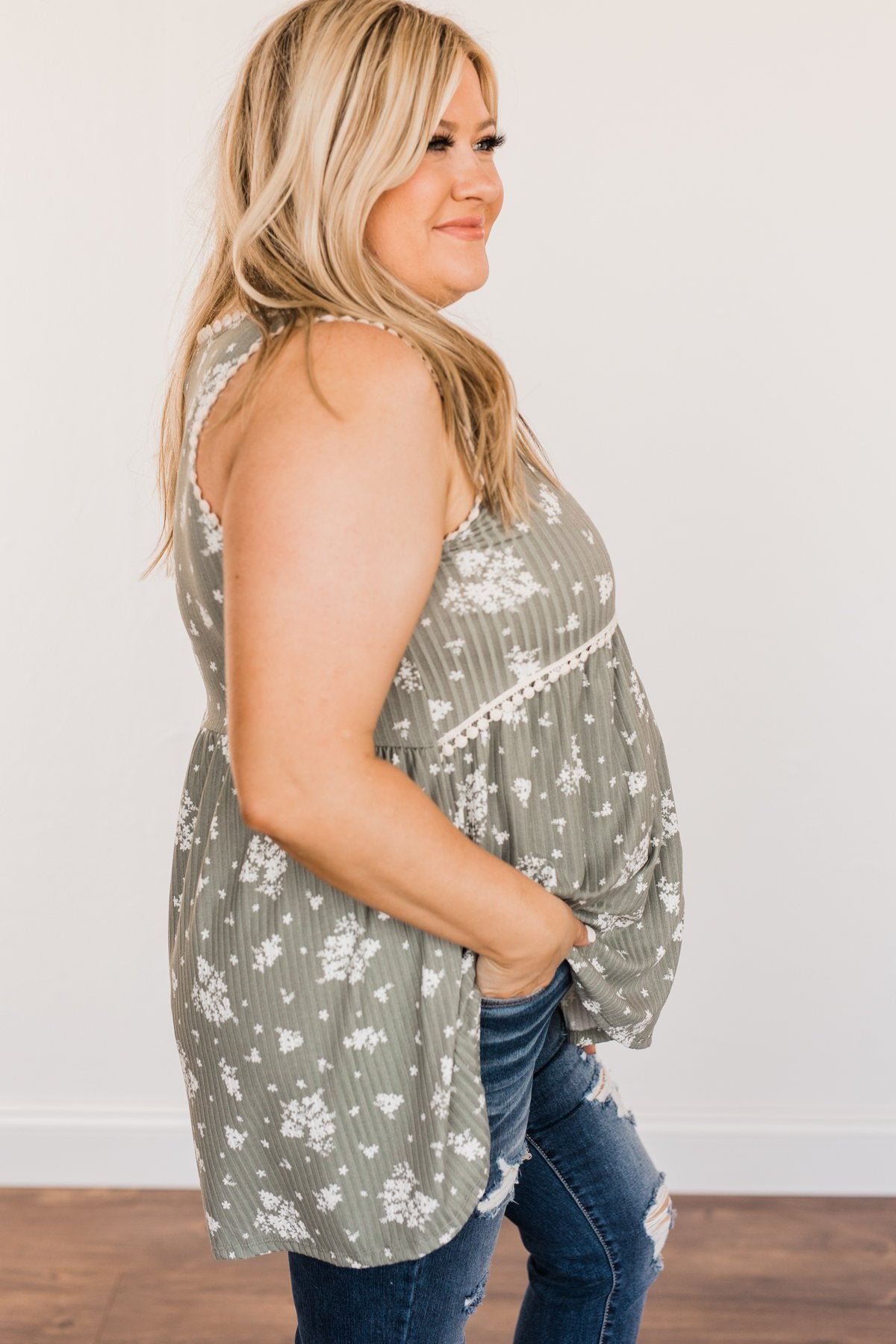 Cheerful Smiles Ribbed Knit Tank Top- Dusty Sage