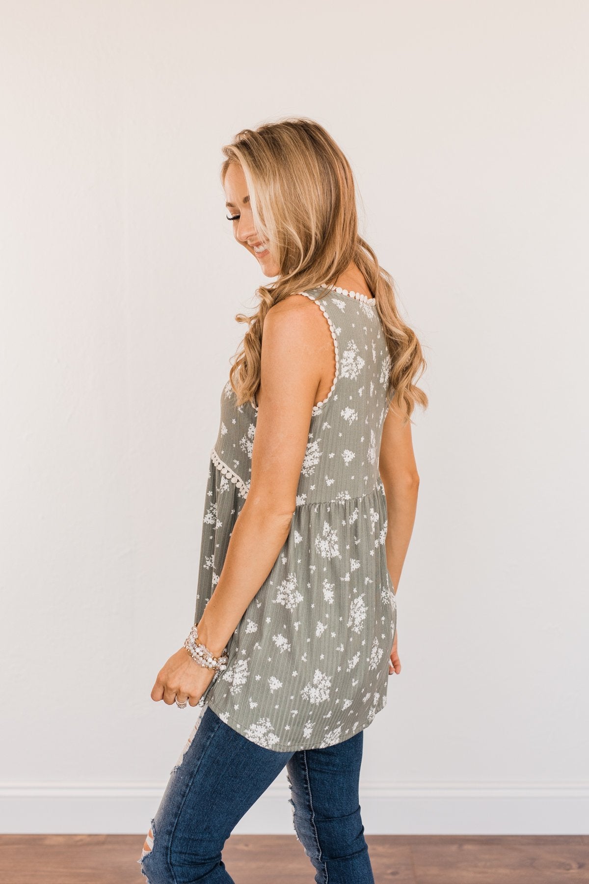 Cheerful Smiles Ribbed Knit Tank Top- Dusty Sage