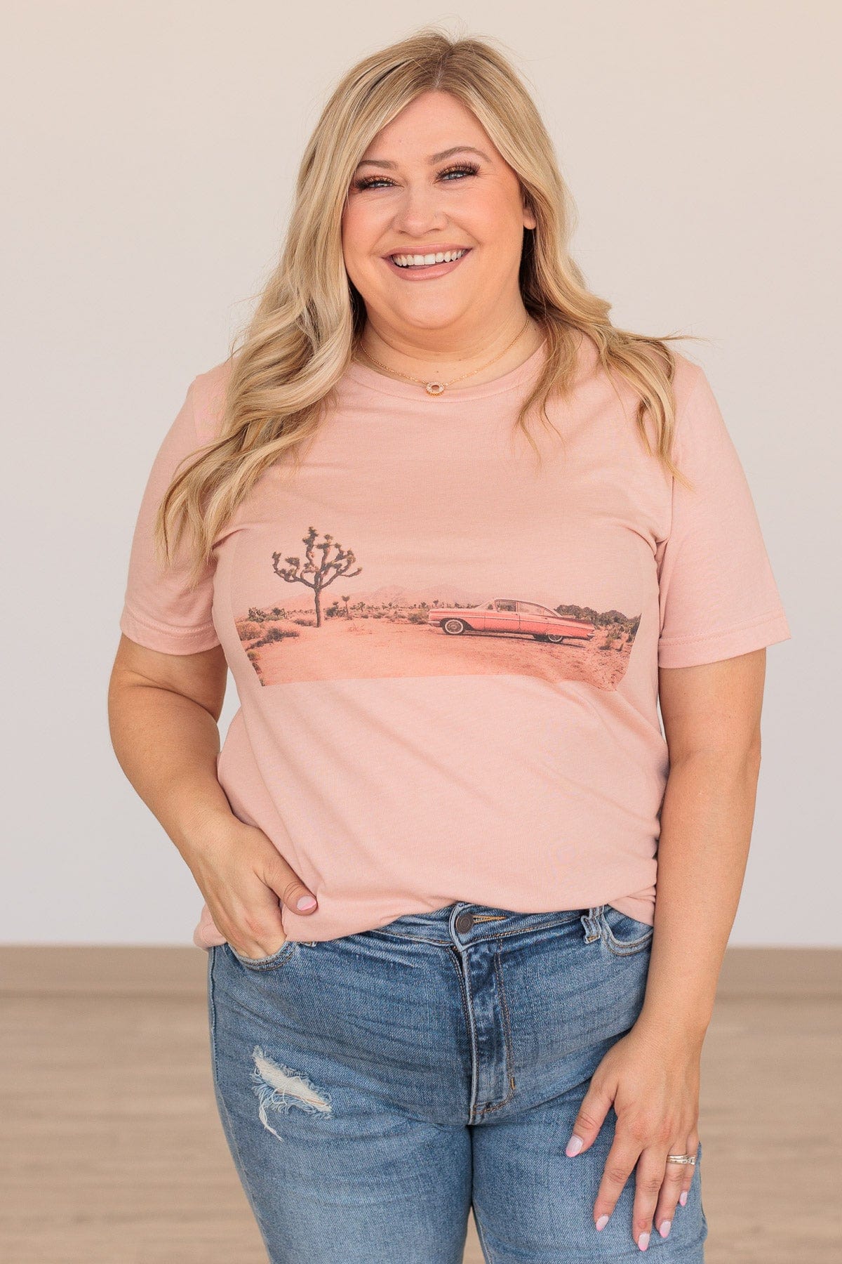 Cruisin' At Sunset Graphic Tee- Peach