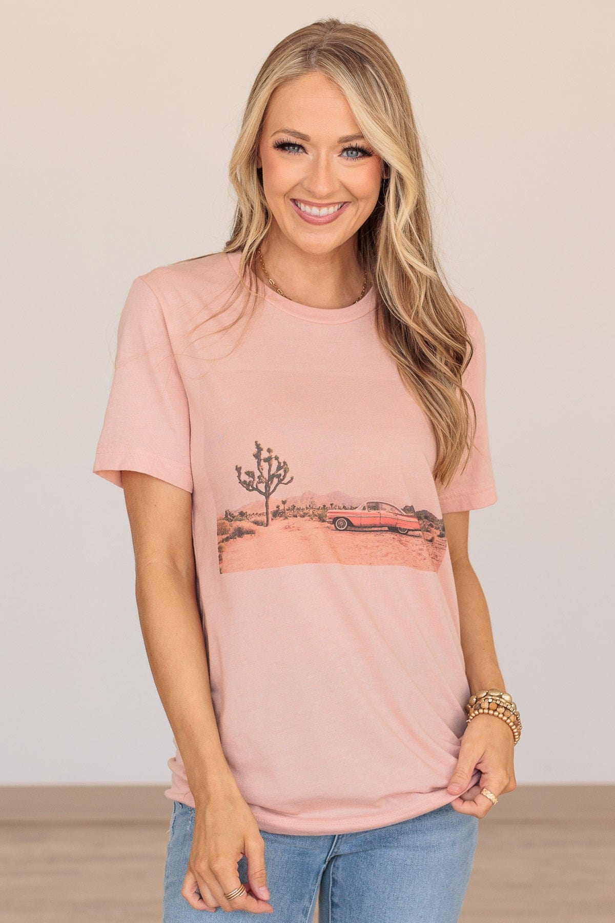 Cruisin' At Sunset Graphic Tee- Peach