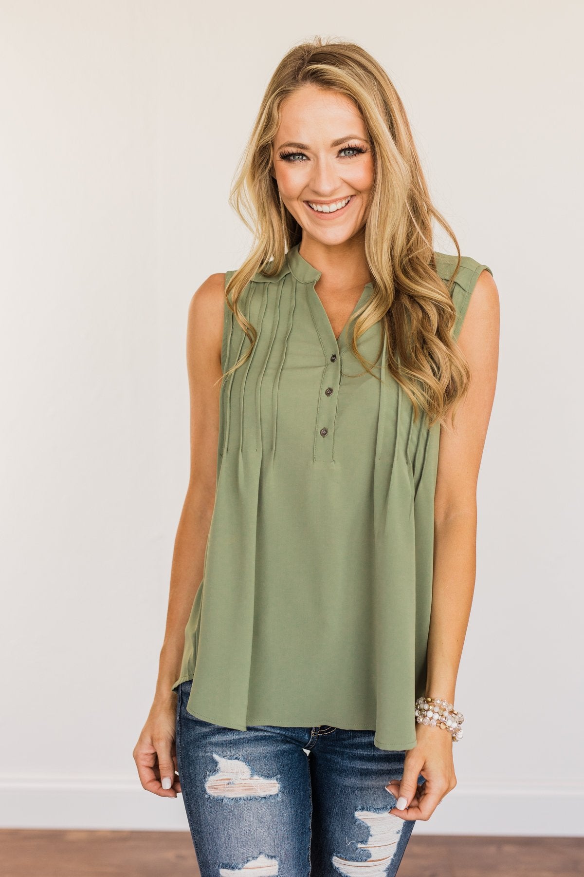 Never Ending Bliss Sleeveless Blouse- Olive