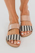 Qupid Athena Sandals- Black & Beige Knit