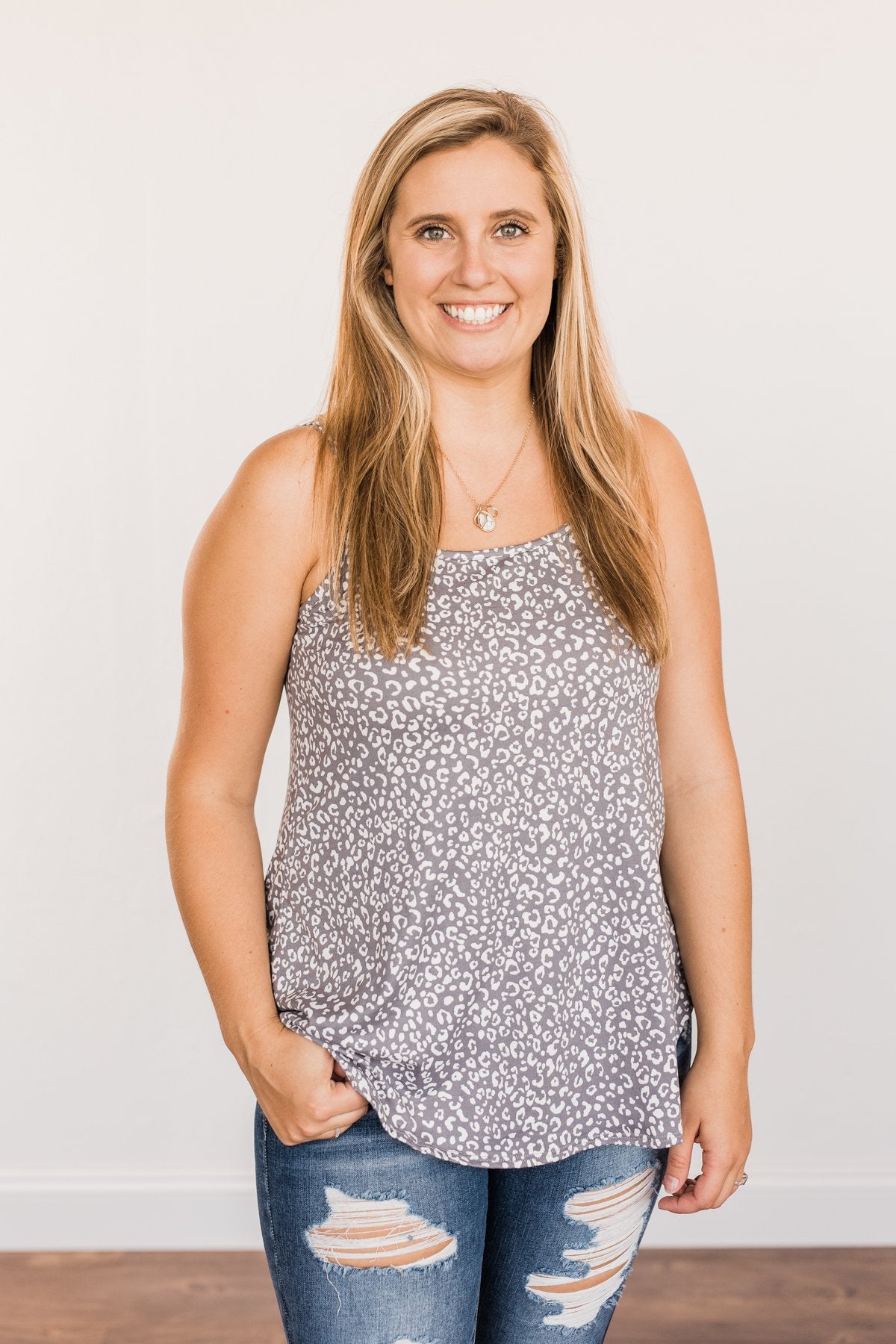 Keep It Wild Leopard Print Tank Top- Charcoal
