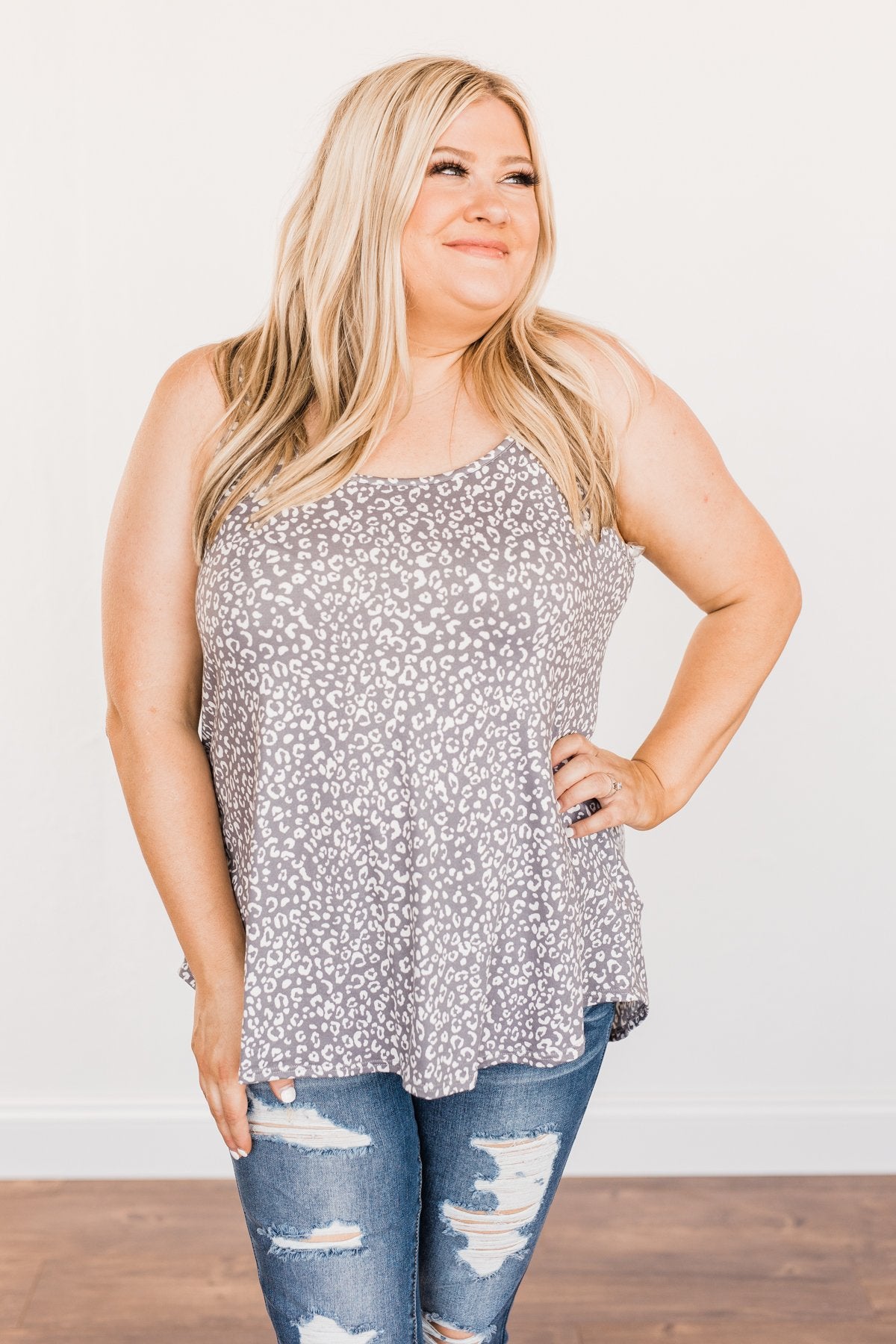 Keep It Wild Leopard Print Tank Top- Charcoal