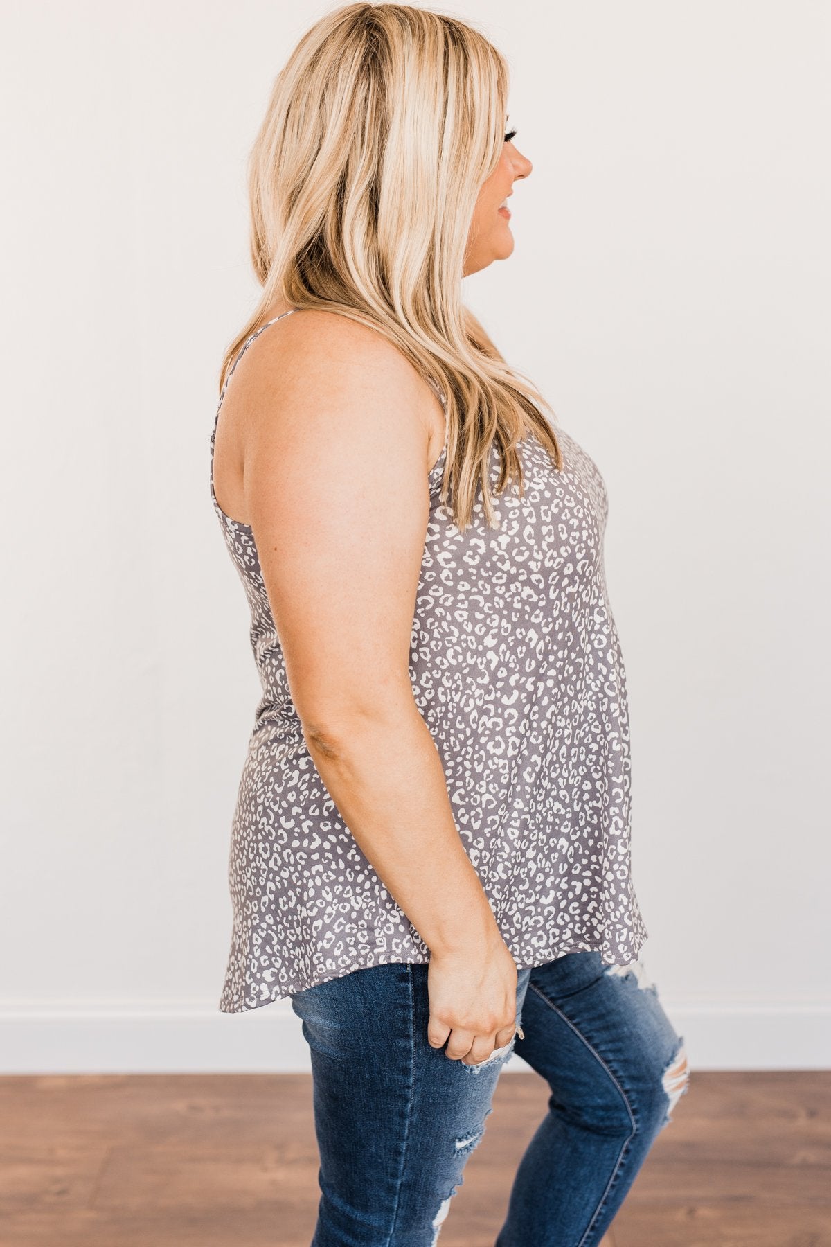 Keep It Wild Leopard Print Tank Top- Charcoal