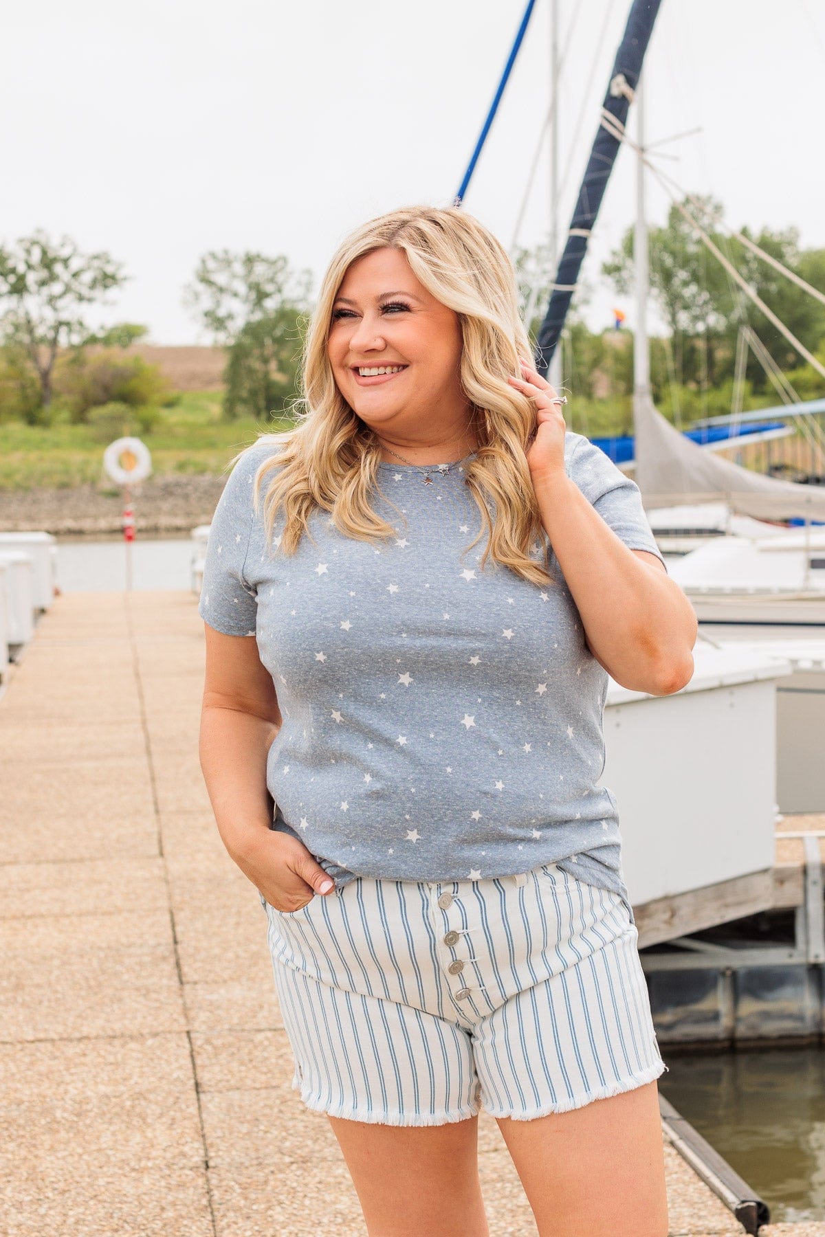 Stars Never Fade Short Sleeve Top- Dusty Blue