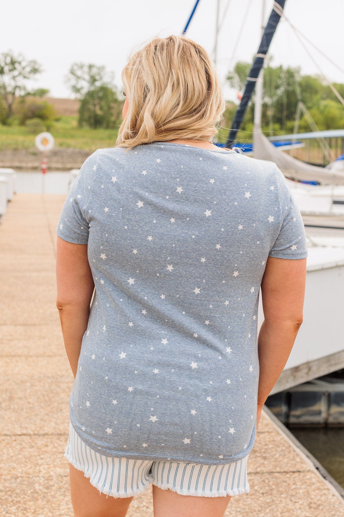 Stars Never Fade Short Sleeve Top- Dusty Blue