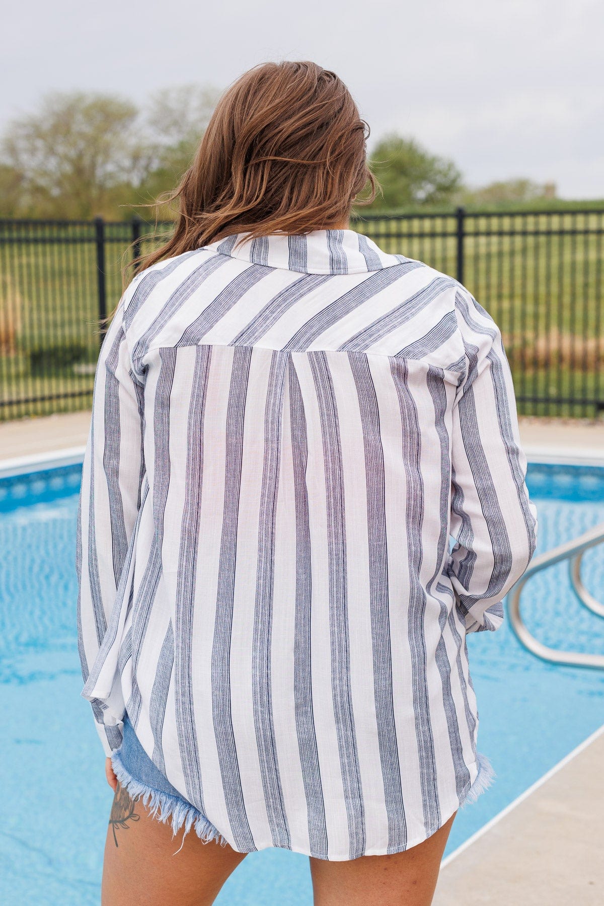 Full Of Pride Striped Button Up Top- Navy