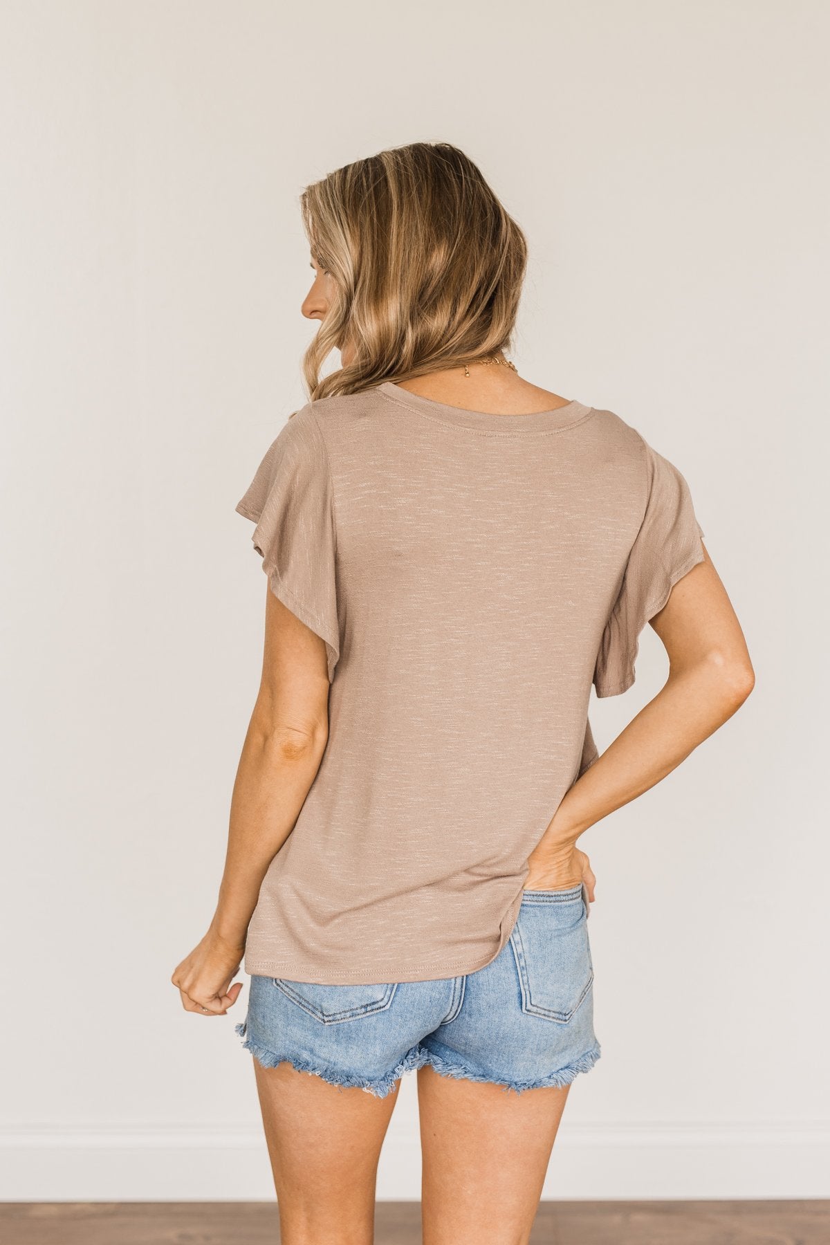 Gorgeous & Graceful Ruffle Top- Taupe