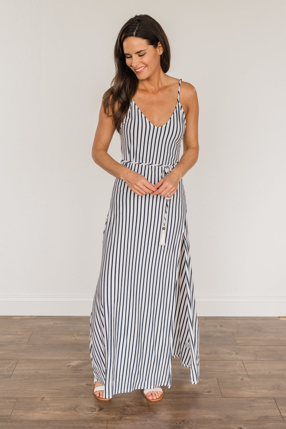 A Perfect Paradise Maxi Dress- Ivory & Navy