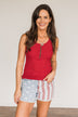 Freedom Is Here Zipper Henley Tank Top- Scarlet Red