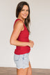 Freedom Is Here Zipper Henley Tank Top- Scarlet Red