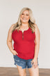 Freedom Is Here Zipper Henley Tank Top- Scarlet Red