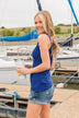 Freedom Is Here Zipper Henley Tank Top- Royal Blue
