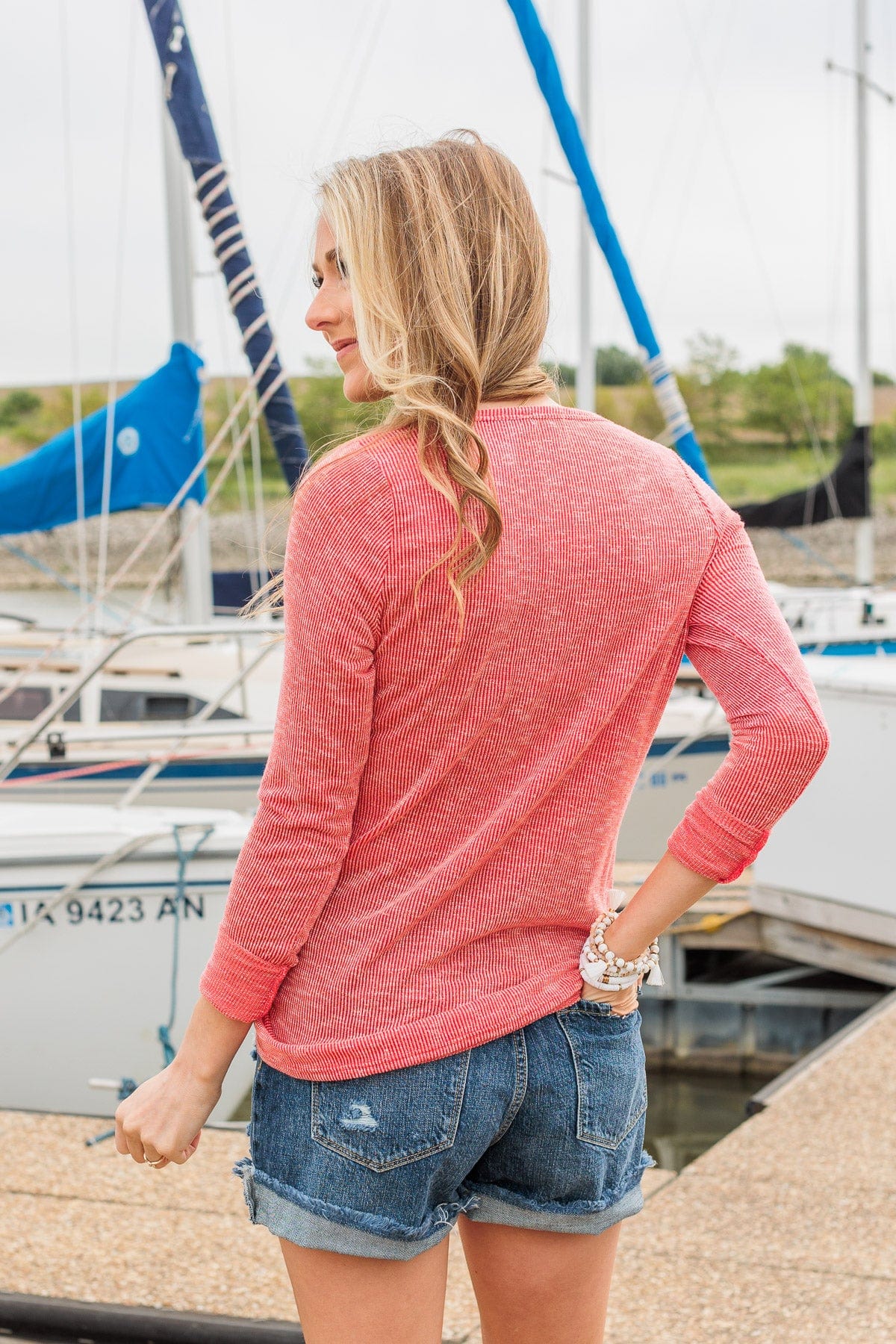Thank Me Later Ribbed Knit Top- Red