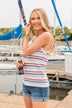 Down At The Pier Striped Knit Tank- White