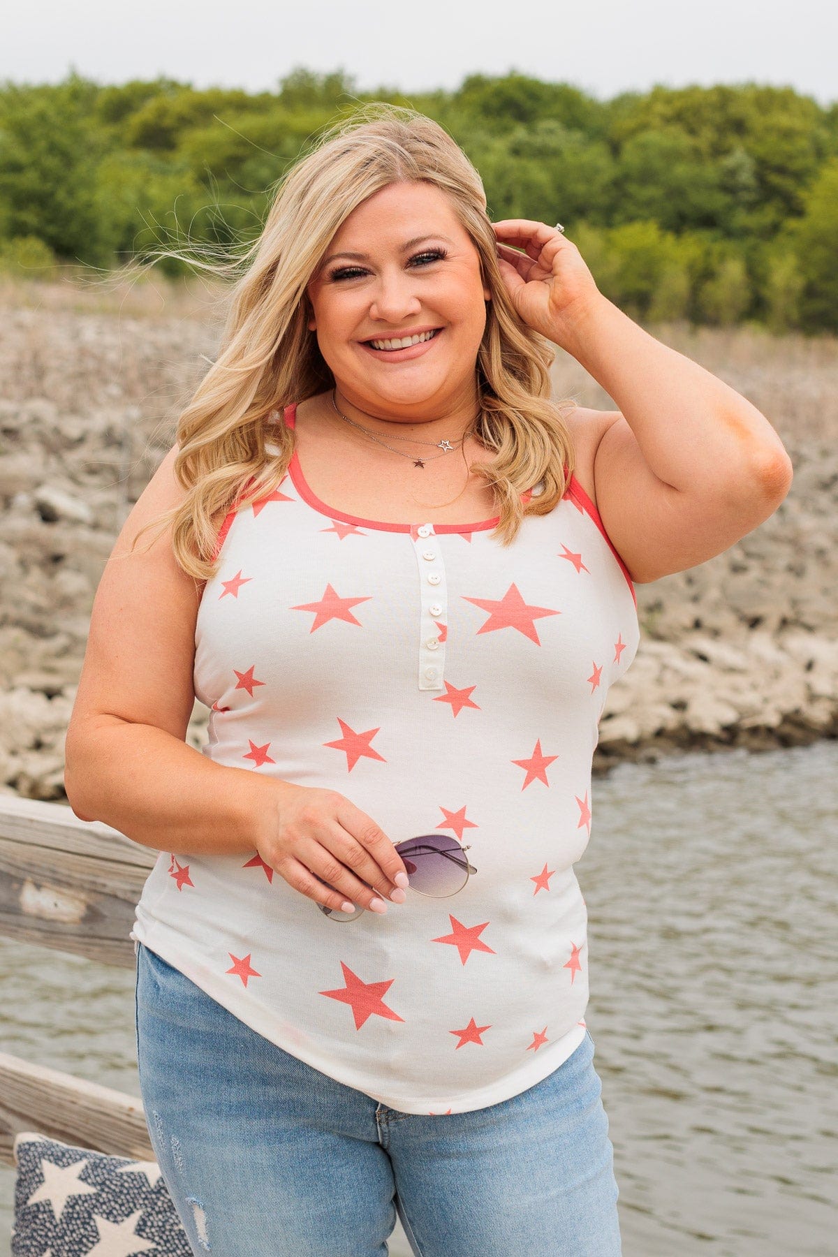 Fight For Peace Button Tank- Coral