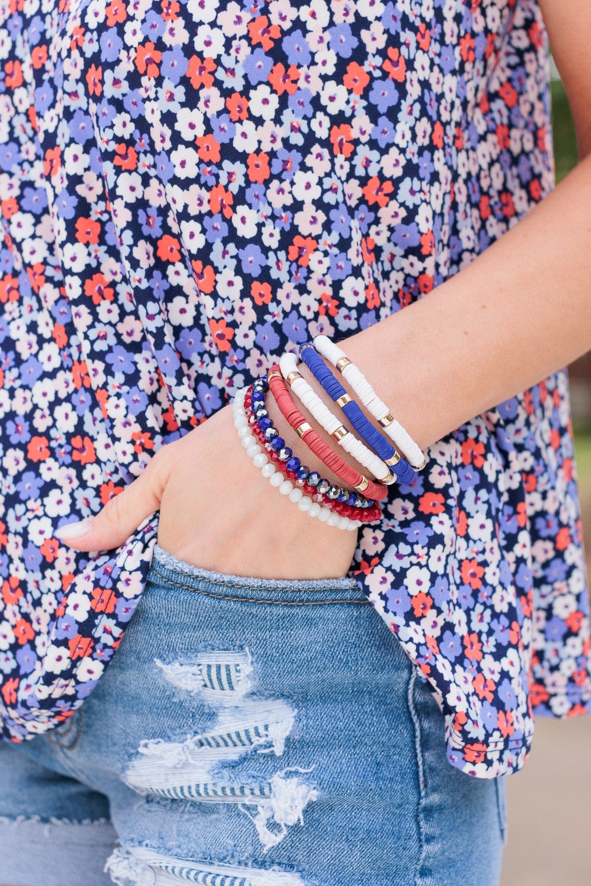 Love Being Girly Bracelet Set- Red, White, & Blue