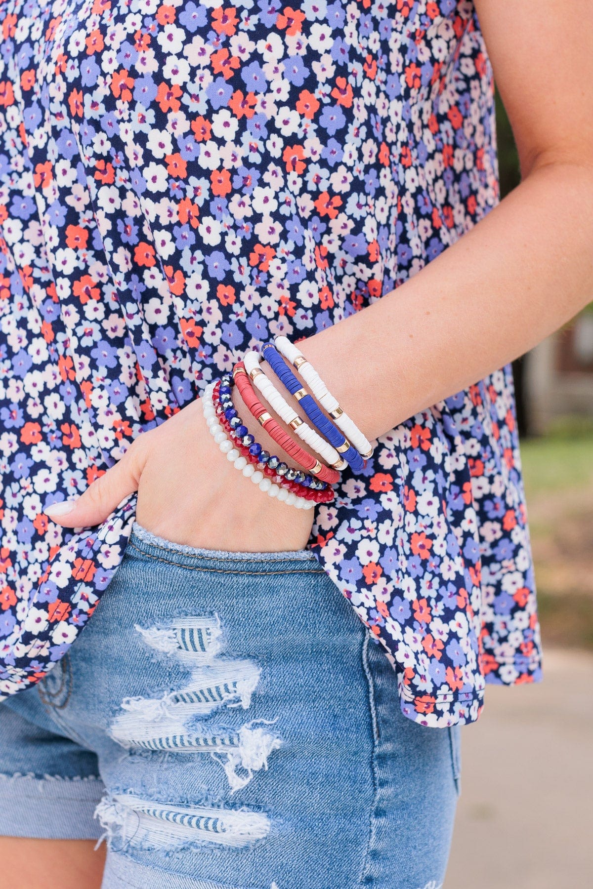 Love Being Girly Bracelet Set- Red, White, & Blue