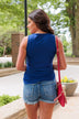 Freedom Is Here Zipper Henley Tank Top- Royal Blue