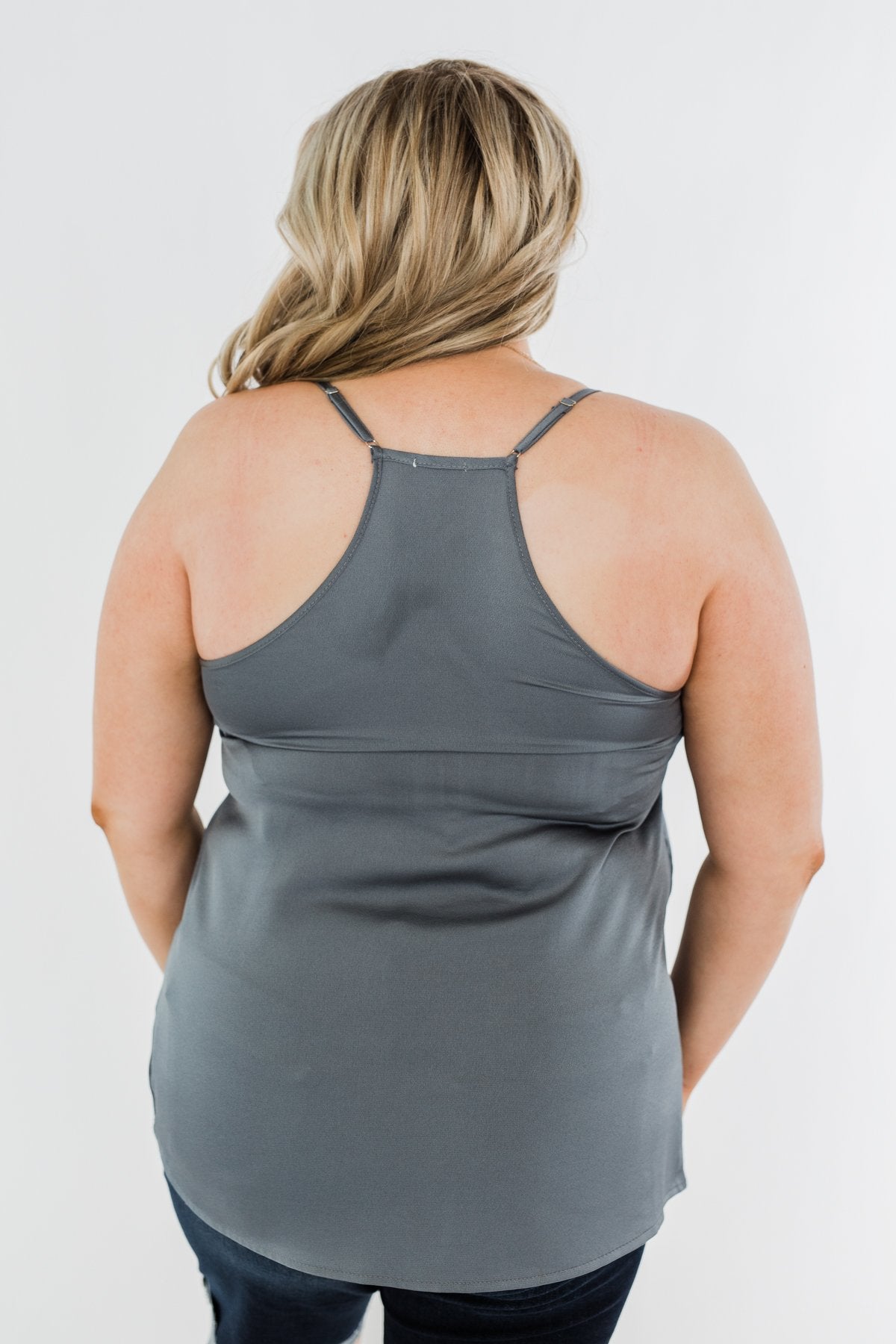 Lasting Love V-Neck Racerback Tank Top- Steel Grey