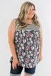 Floral & Stripes Tank Top- Ivory & Heather Charcoal