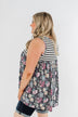 Floral & Stripes Tank Top- Ivory & Heather Charcoal