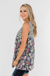 Floral & Stripes Tank Top- Ivory & Heather Charcoal