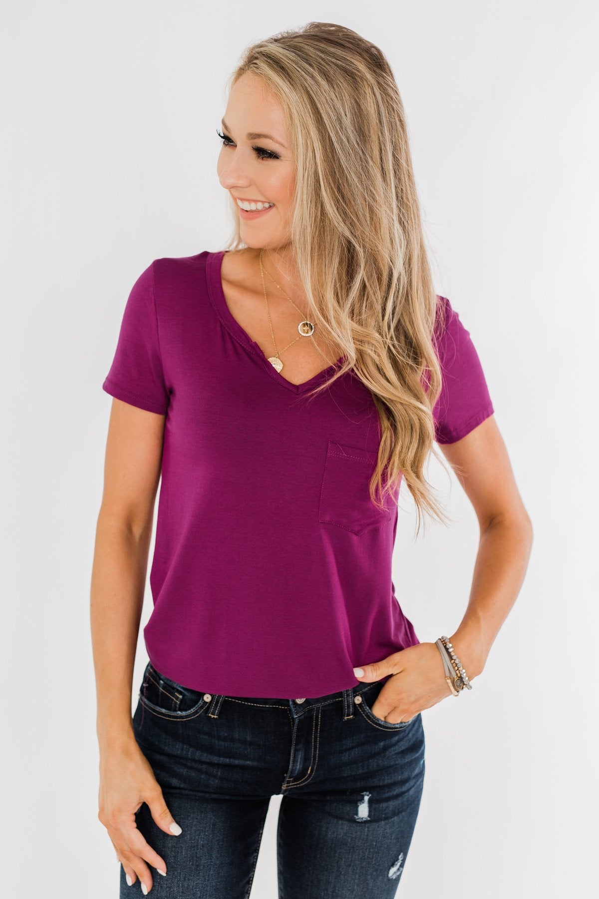 This is Me Notch Pocket Top- Magenta