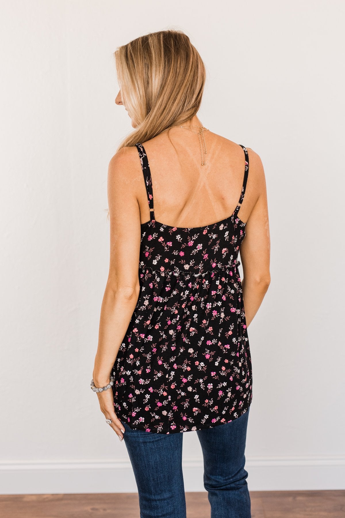 Find Me In The Garden Floral Tank Top- Black