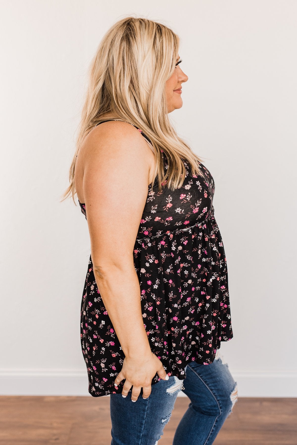 Find Me In The Garden Floral Tank Top- Black