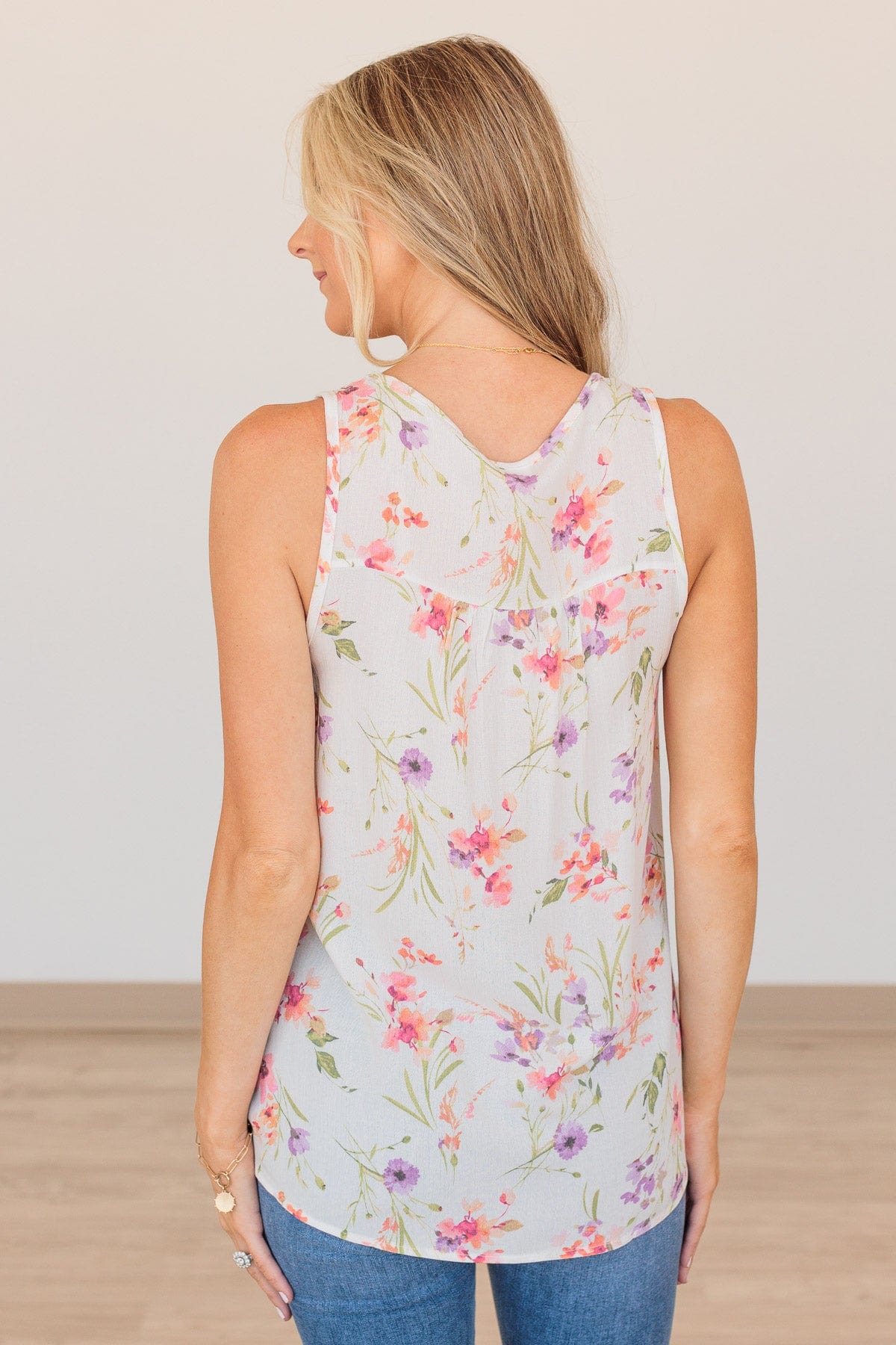 Eye Catching Beauty Floral Tank- Ivory
