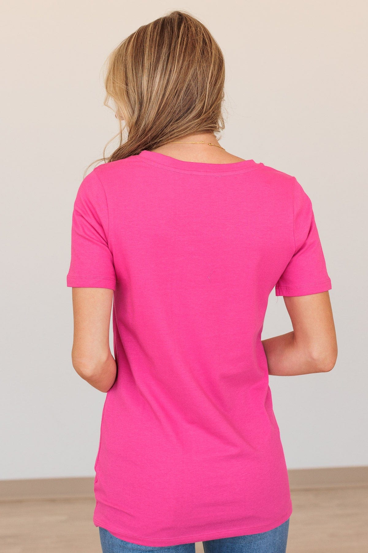 From The Moment We Met V-Neck Tee- Hot Pink