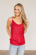 Dance Through The Night Sequin Tank Top- Red