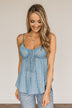 Look To The Stars Tie Tank Top- Denim Blue