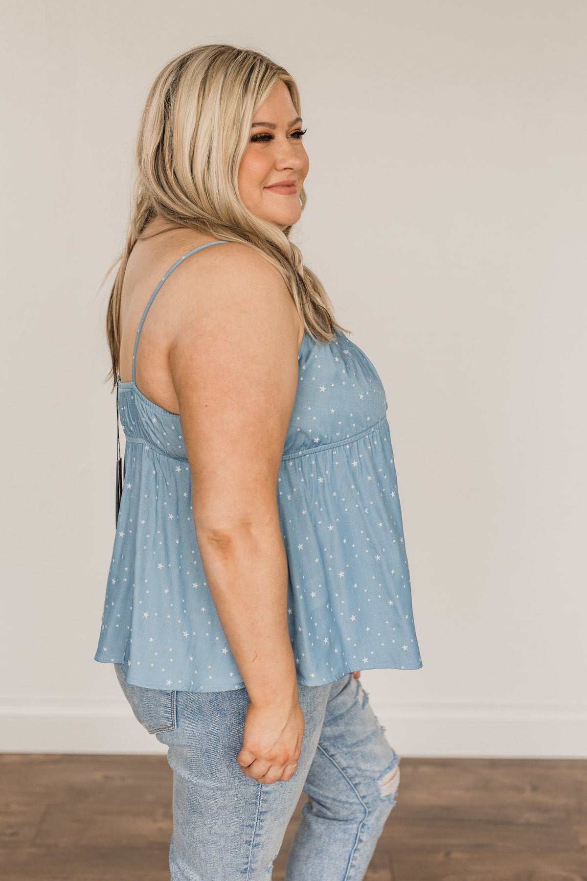 Look To The Stars Tie Tank Top- Denim Blue