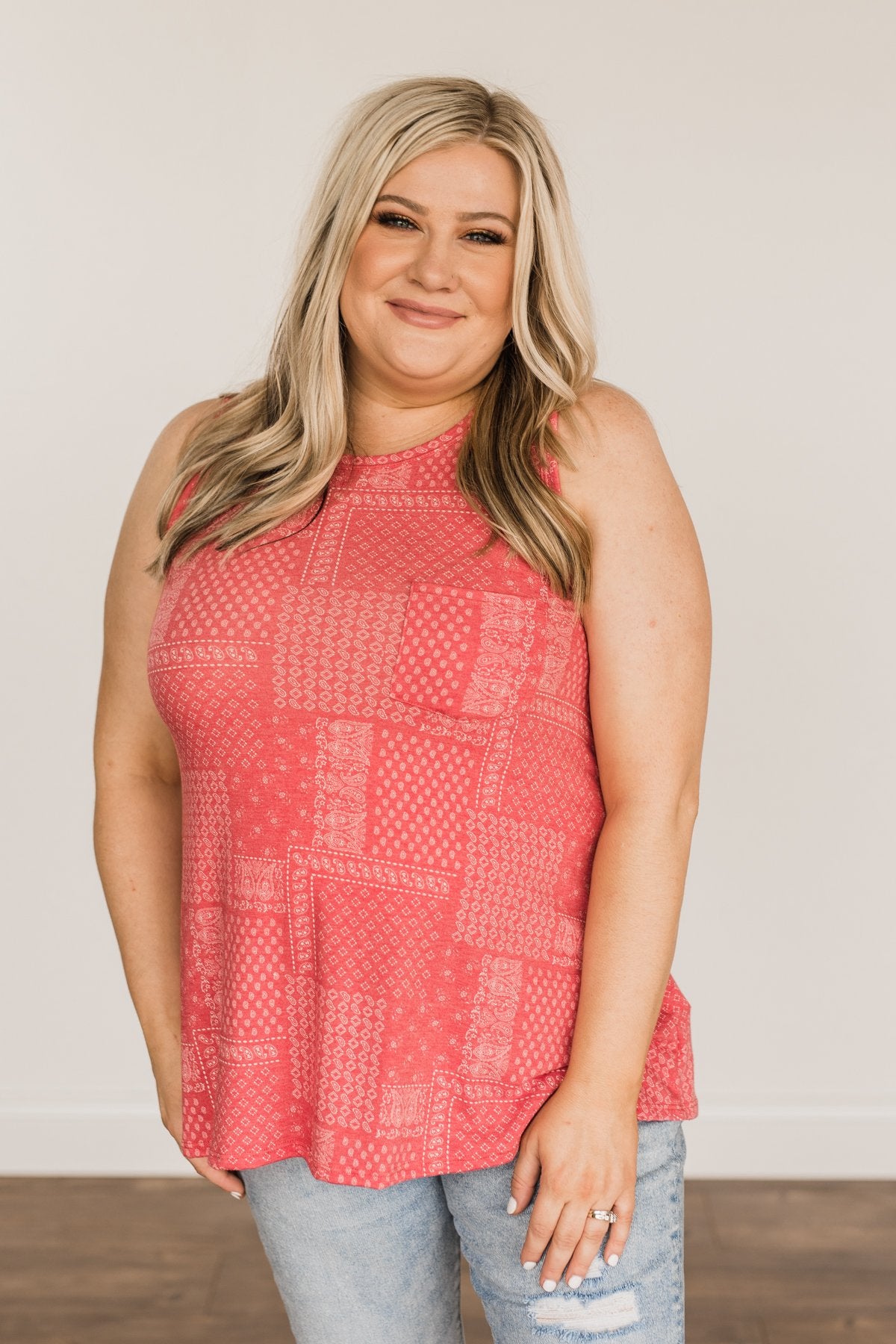 All American Girl Bandana Print Tank Top- Red